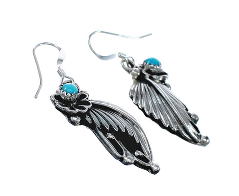 Navajo Turquoise Sterling Silver Leaf Hook Dangle Earrings JX127313
